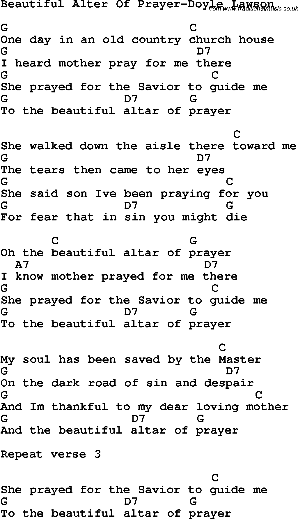 Country, Southern and Bluegrass Gospel Song Beautiful Alter Of Prayer-Doyle Lawson lyrics and chords