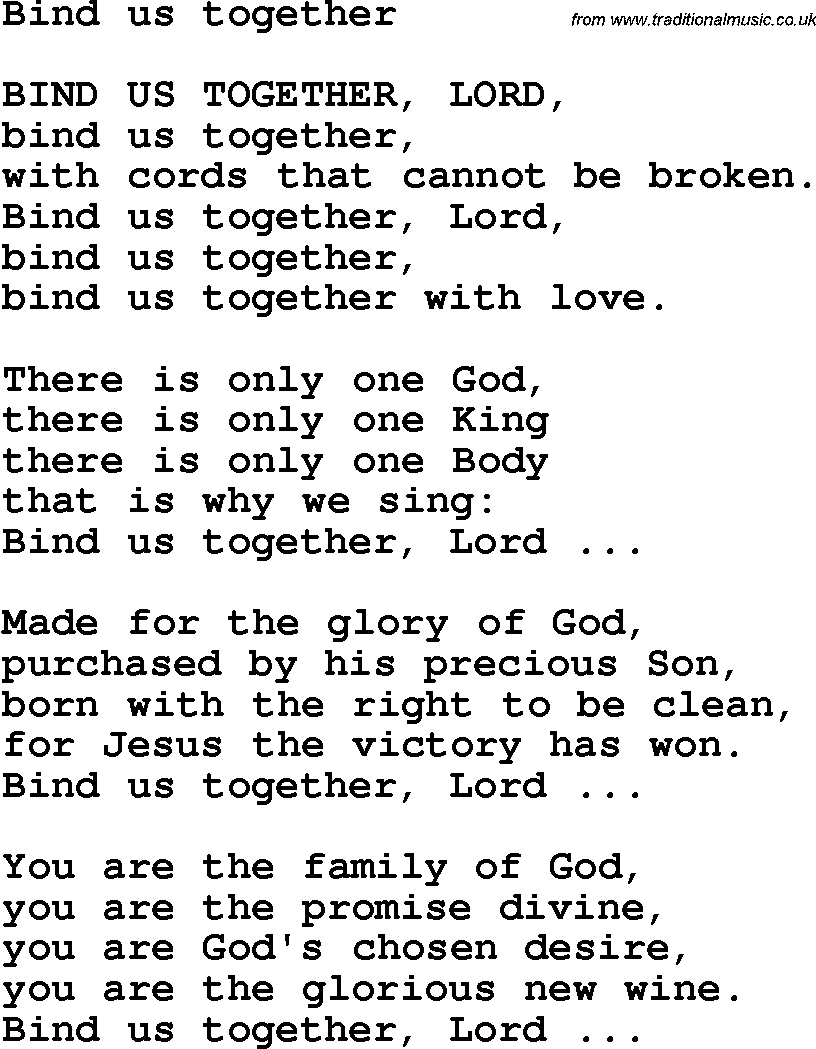 Country, Southern and Bluegrass Gospel Song Bind Us Together lyrics 