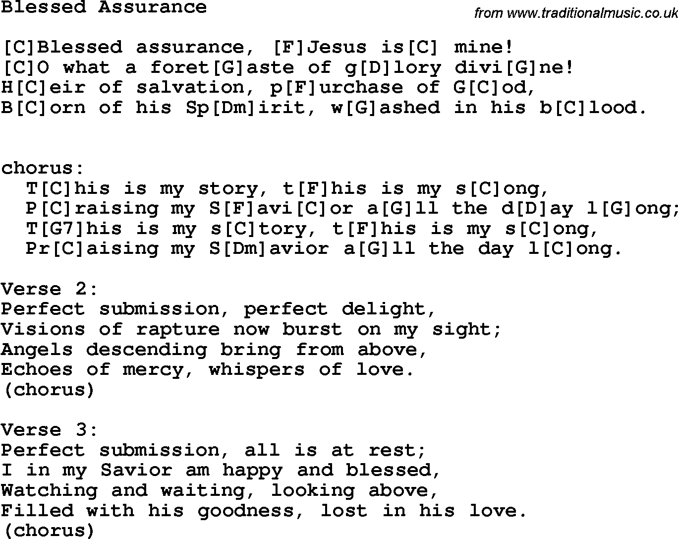 Country, Southern and Bluegrass Gospel Song Blessed Assurance 2 lyrics and chords