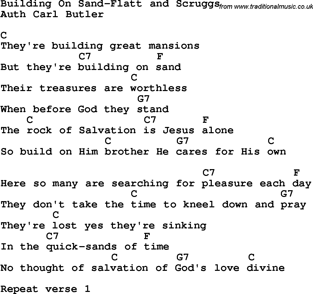 Country, Southern and Bluegrass Gospel Song Building On Sand-Flatt and Scruggs lyrics and chords
