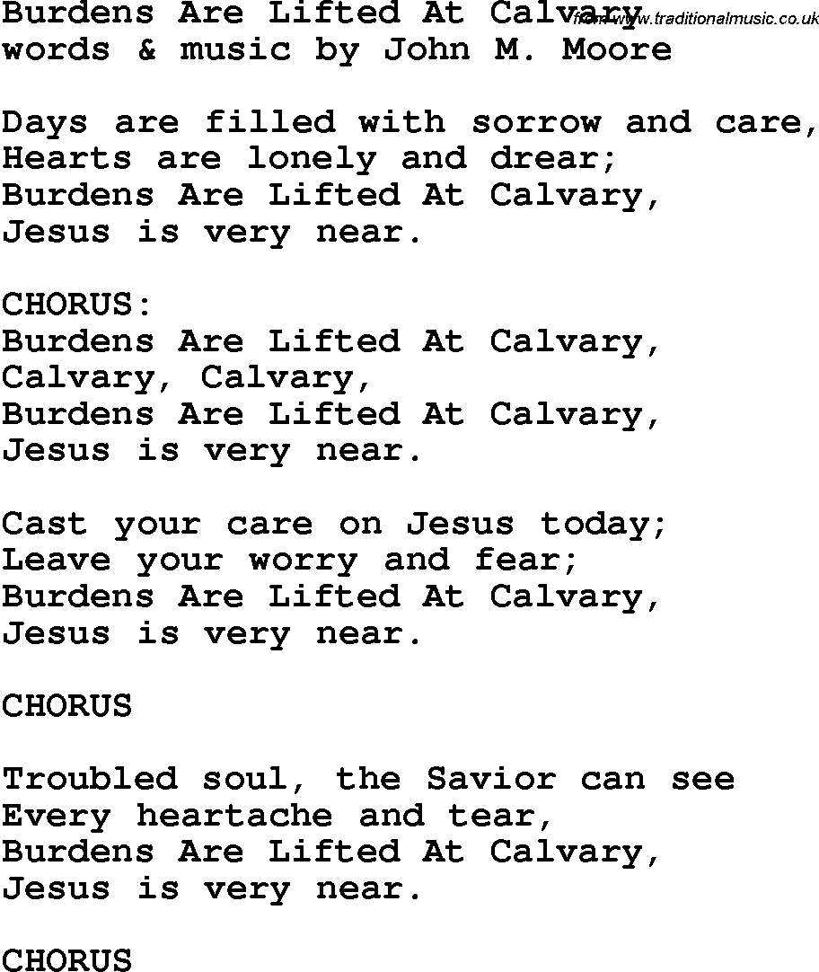 Country, Southern and Bluegrass Gospel Song Burdens Are Lifted At Calvary lyrics 