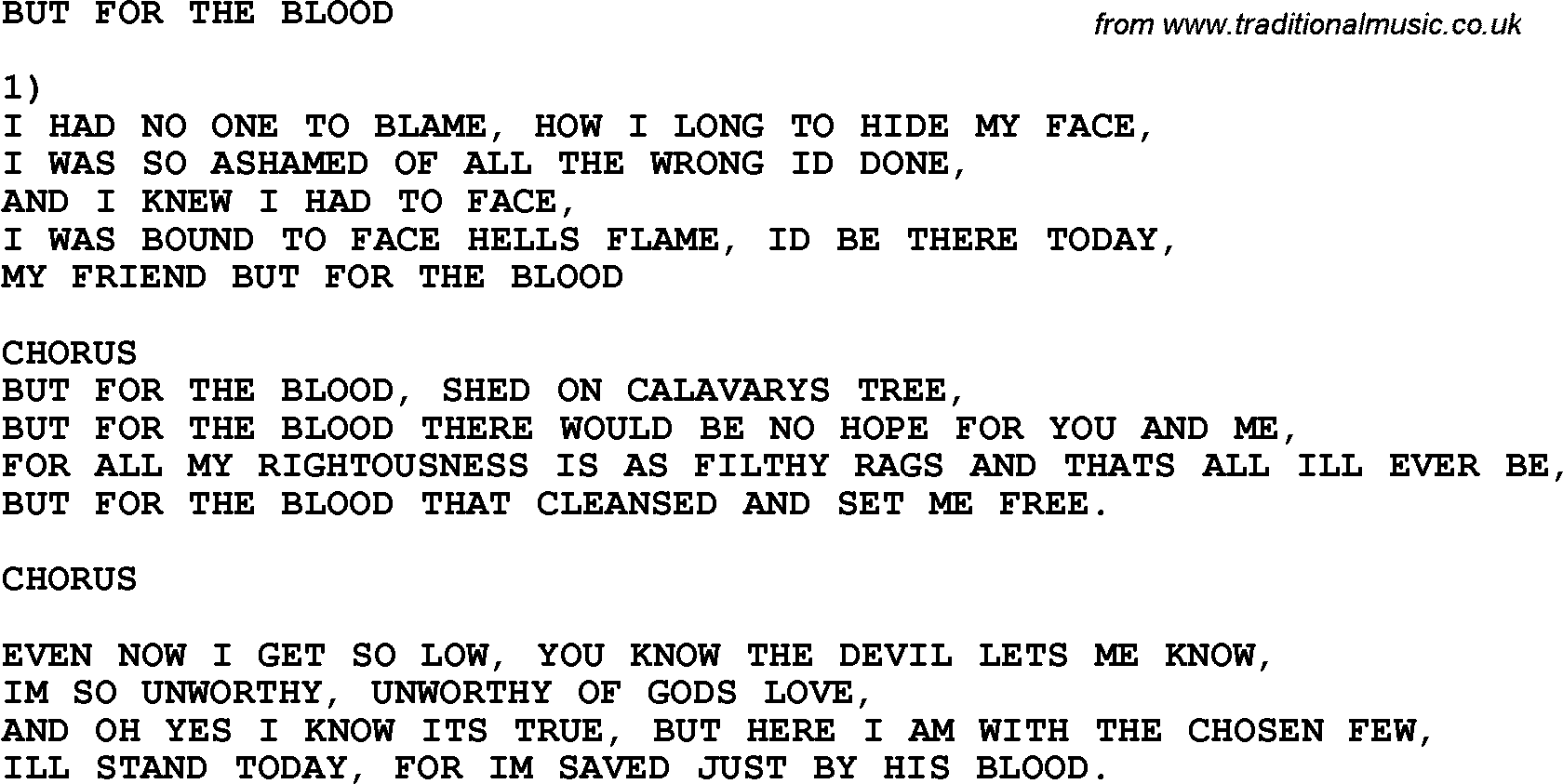 Country, Southern and Bluegrass Gospel Song But For The Blood lyrics 