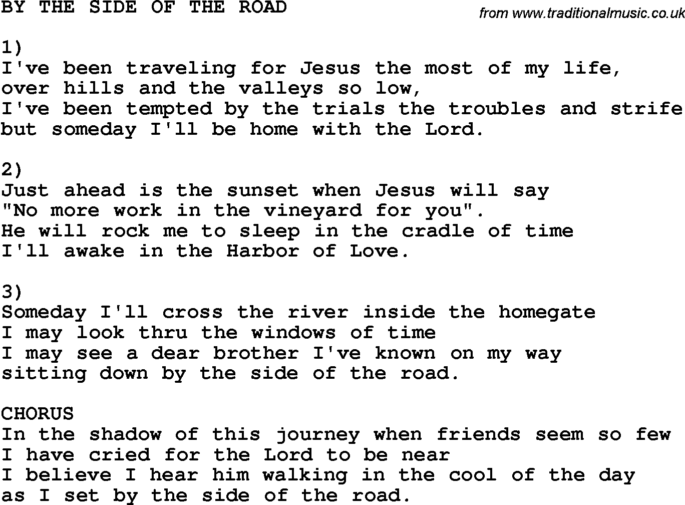 Country, Southern and Bluegrass Gospel Song By The Side Of The Road lyrics 