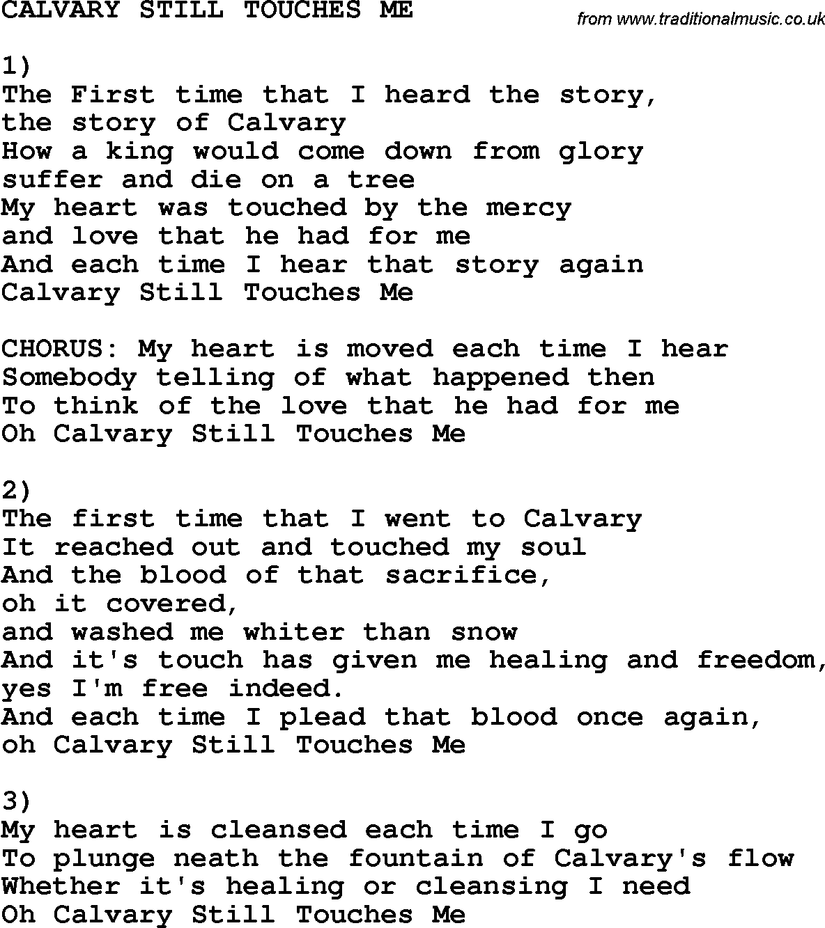 Country, Southern and Bluegrass Gospel Song Calvary Still Touches Me lyrics 