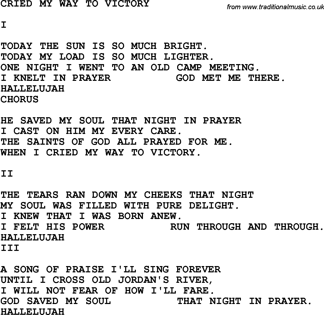 Country, Southern and Bluegrass Gospel Song Cried My Way To Victory lyrics 