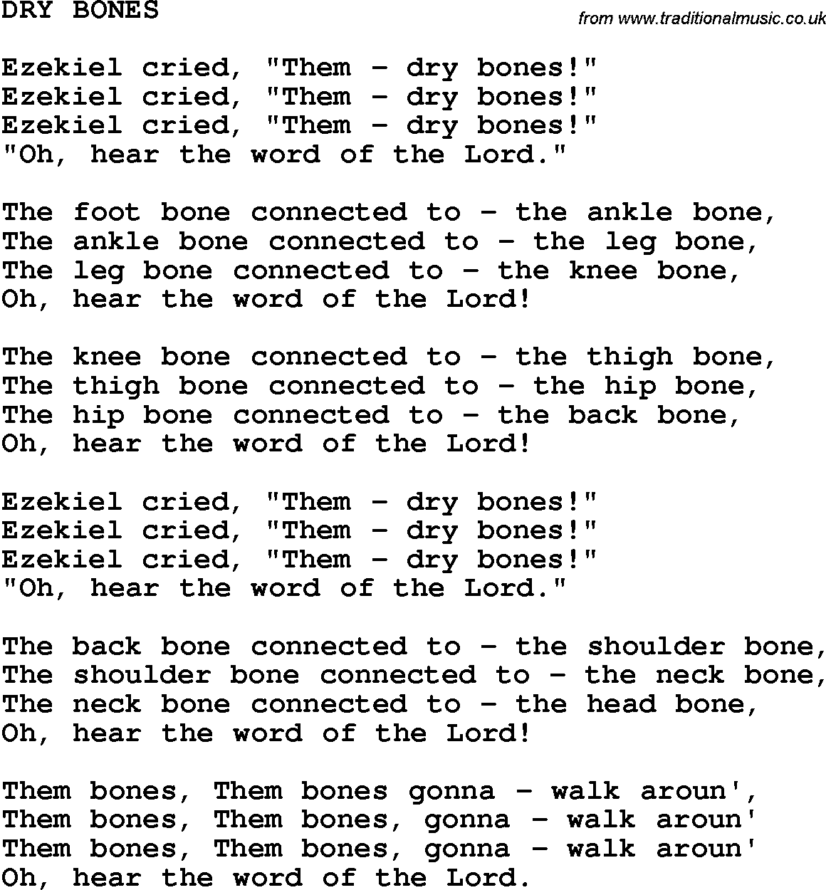 Country, Southern and Bluegrass Gospel Song Dry Bones lyrics 