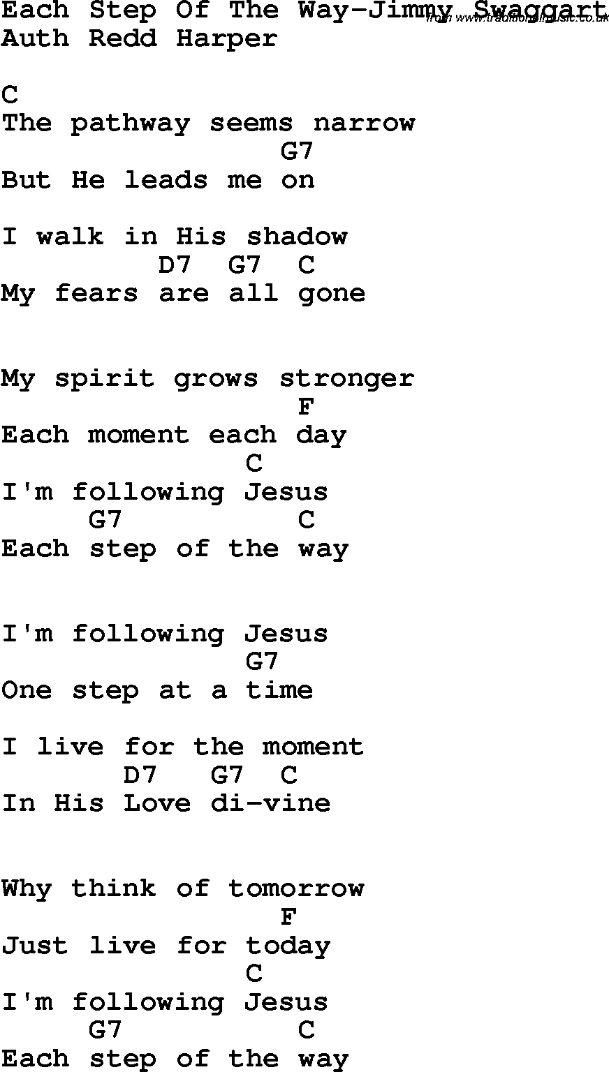 Country, Southern and Bluegrass Gospel Song Each Step Of The Way-Jimmy Swaggart lyrics and chords