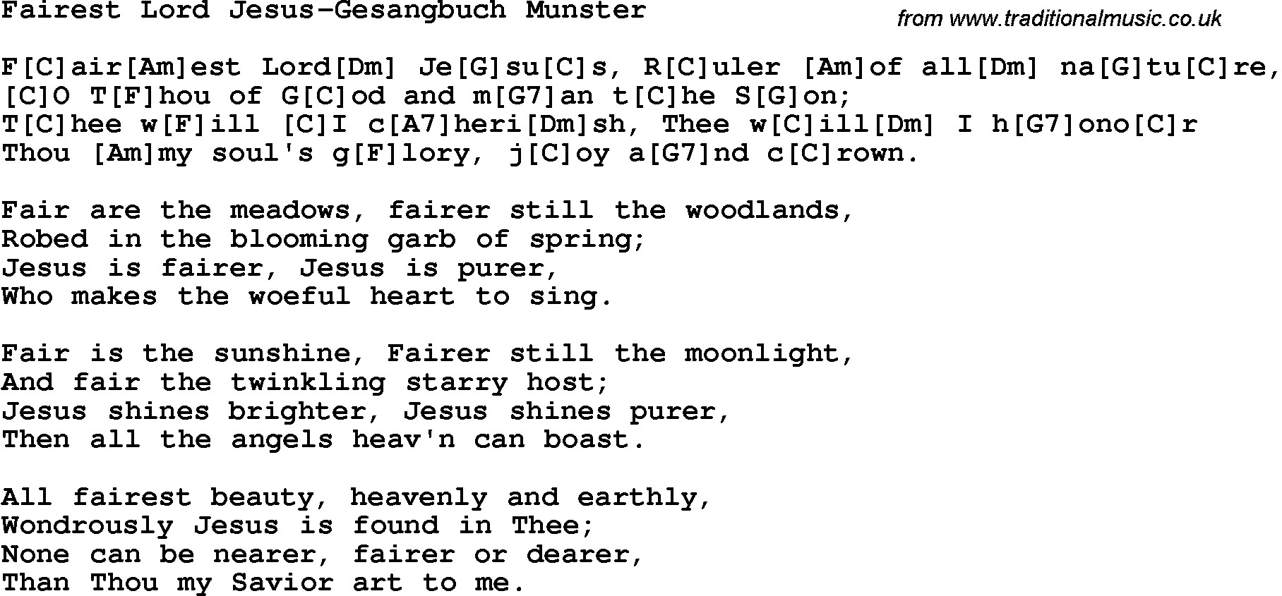 Country, Southern and Bluegrass Gospel Song Fairest Lord Jesus-Gesangbuch Munster lyrics and chords