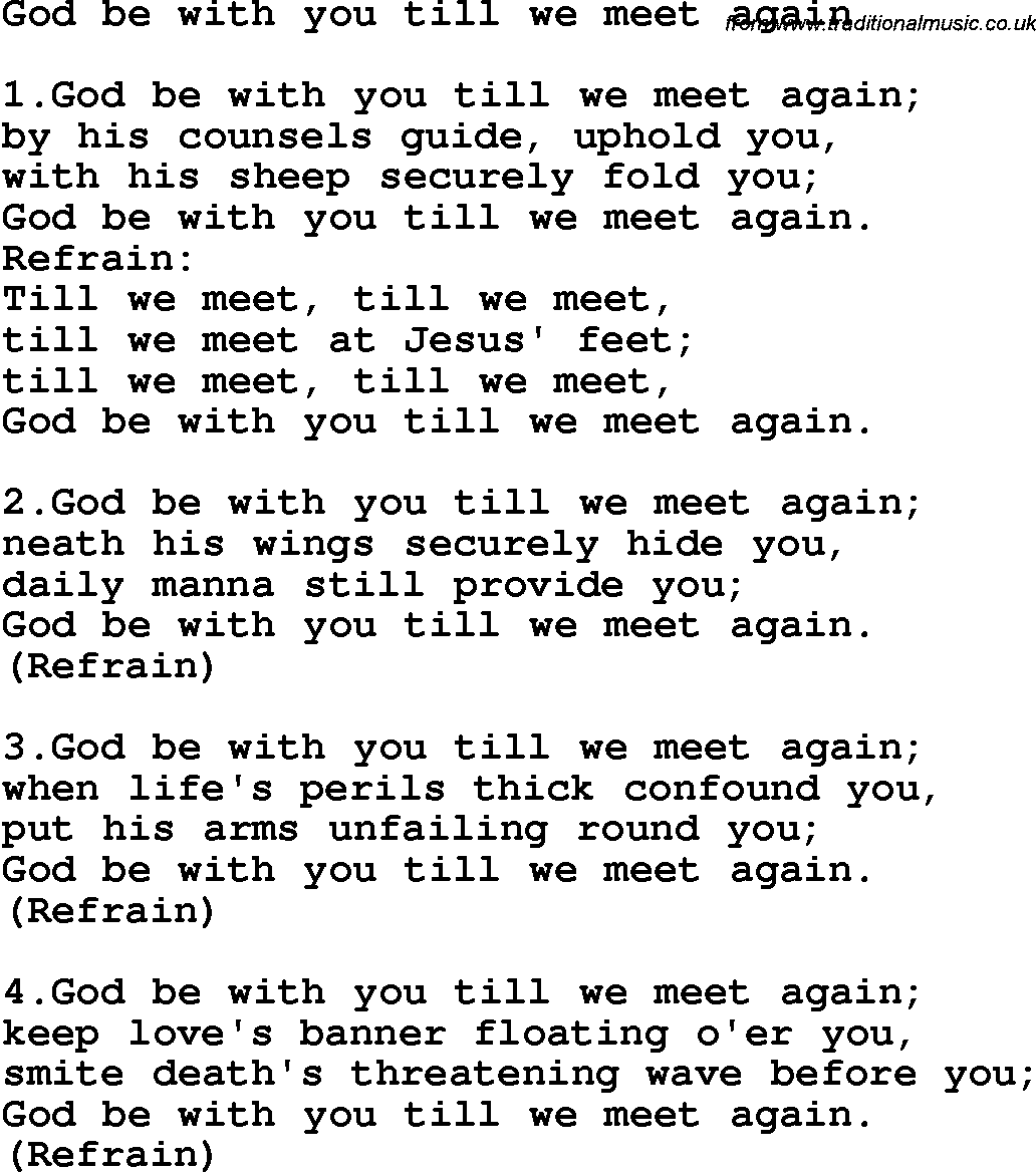 Country, Southern and Bluegrass Gospel Song God Be With You Till We Meet Again lyrics 