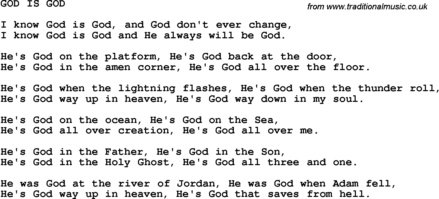 Country, Southern and Bluegrass Gospel Song God Is God lyrics 