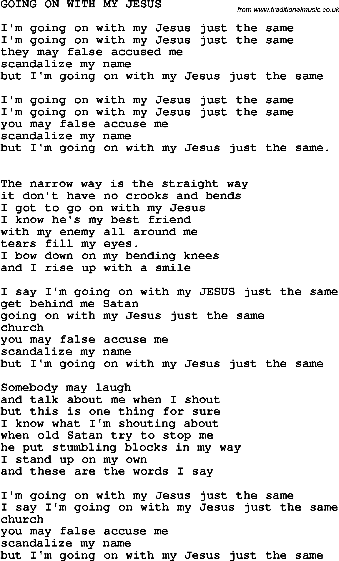Country, Southern and Bluegrass Gospel Song Going On With My Jesus lyrics 
