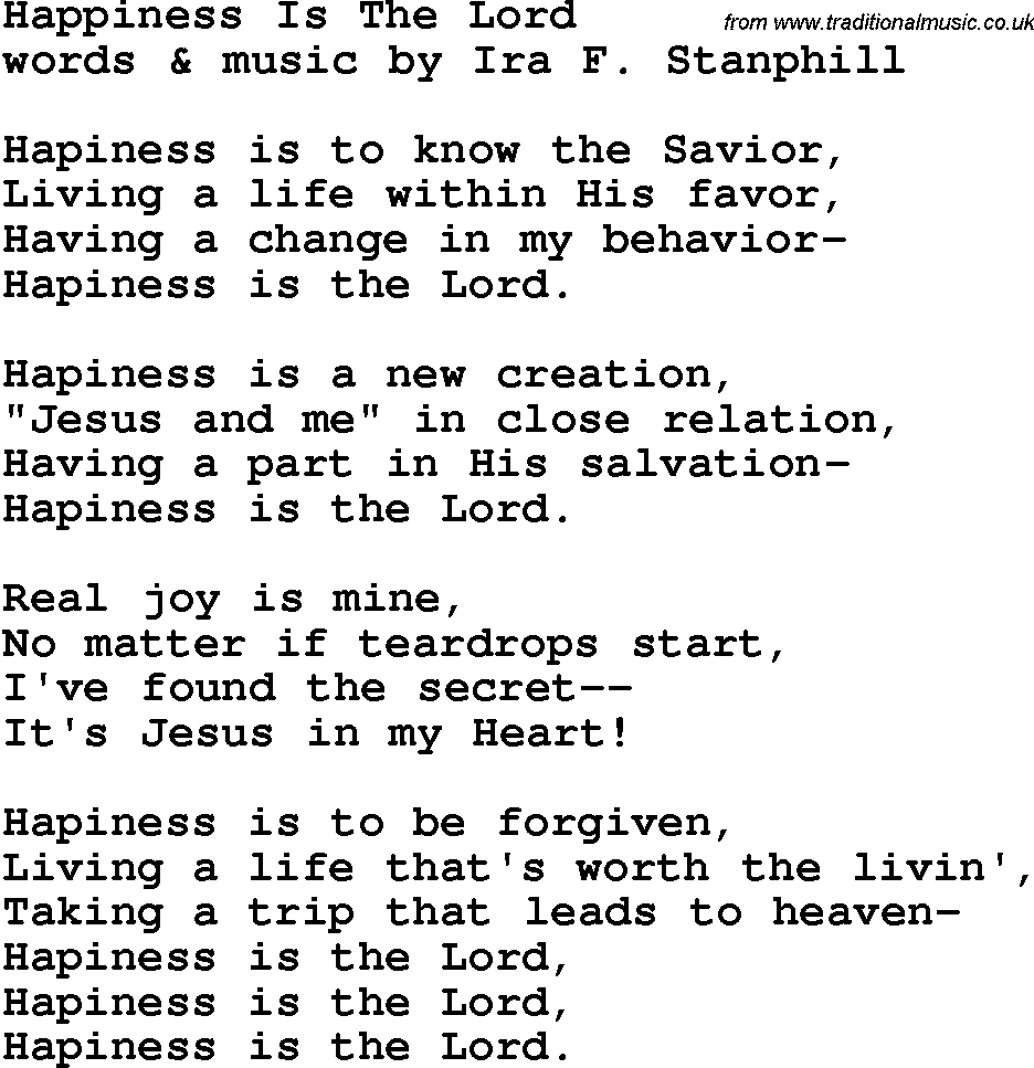 Country, Southern and Bluegrass Gospel Song Happiness Is The Lord lyrics 