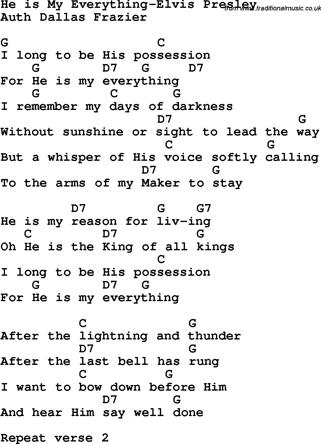 Country, Southern and Bluegrass Gospel Song He is My Everything-Elvis Presley lyrics and chords
