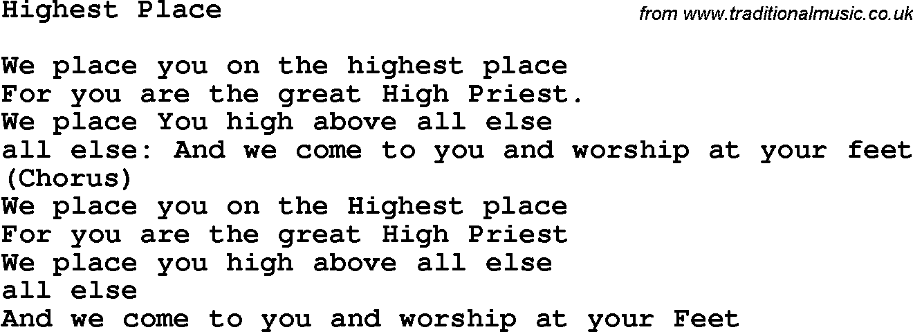 Country, Southern and Bluegrass Gospel Song Highest Place lyrics 
