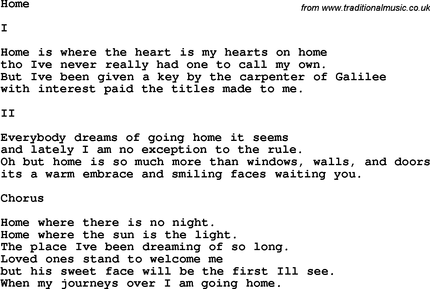 Country, Southern and Bluegrass Gospel Song Home lyrics 