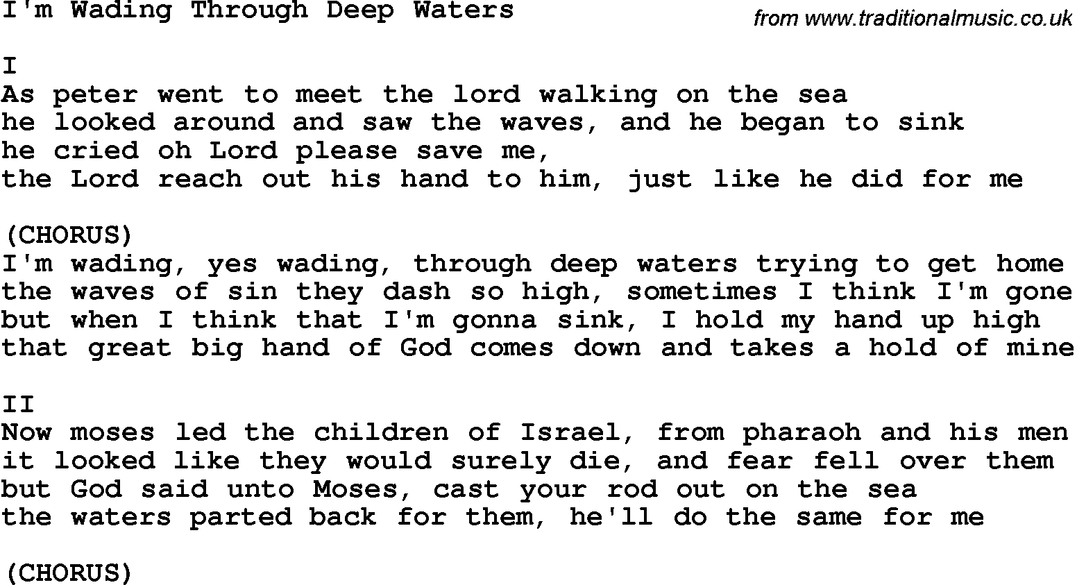 Country, Southern and Bluegrass Gospel Song I'm Wading Through Deep Waters lyrics 