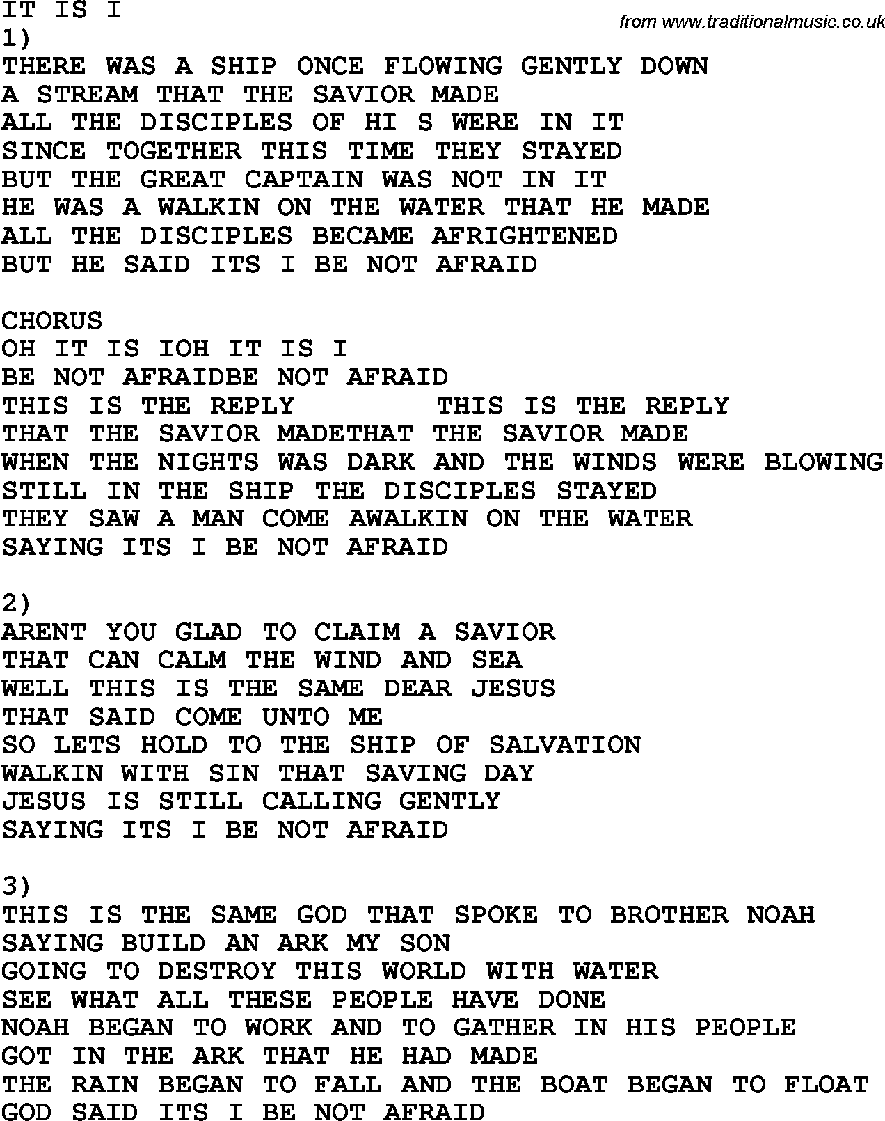 Country, Southern and Bluegrass Gospel Song It Is I lyrics 