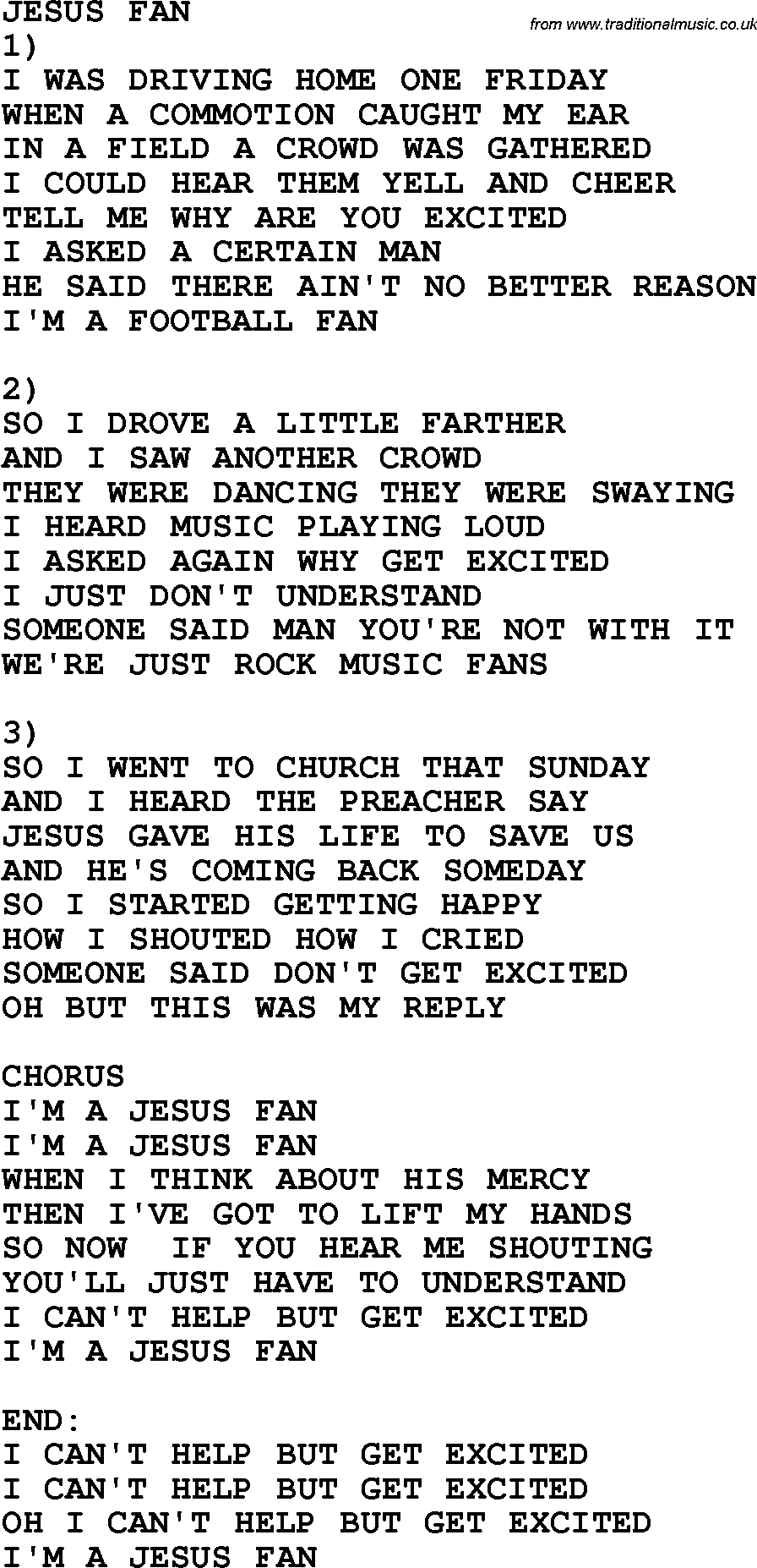Country, Southern and Bluegrass Gospel Song Jesus Fan lyrics 