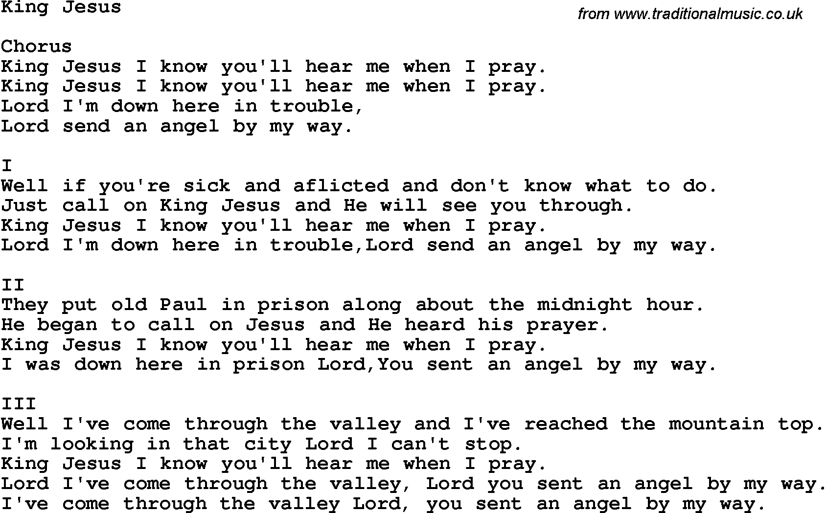 Country, Southern and Bluegrass Gospel Song King Jesus lyrics 