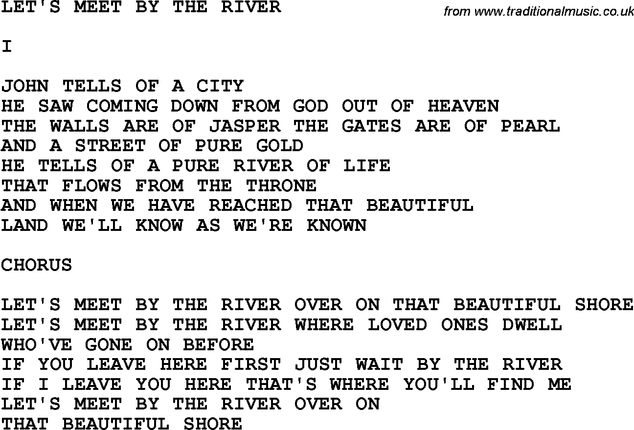 Country, Southern and Bluegrass Gospel Song Let's Meet By The River lyrics 