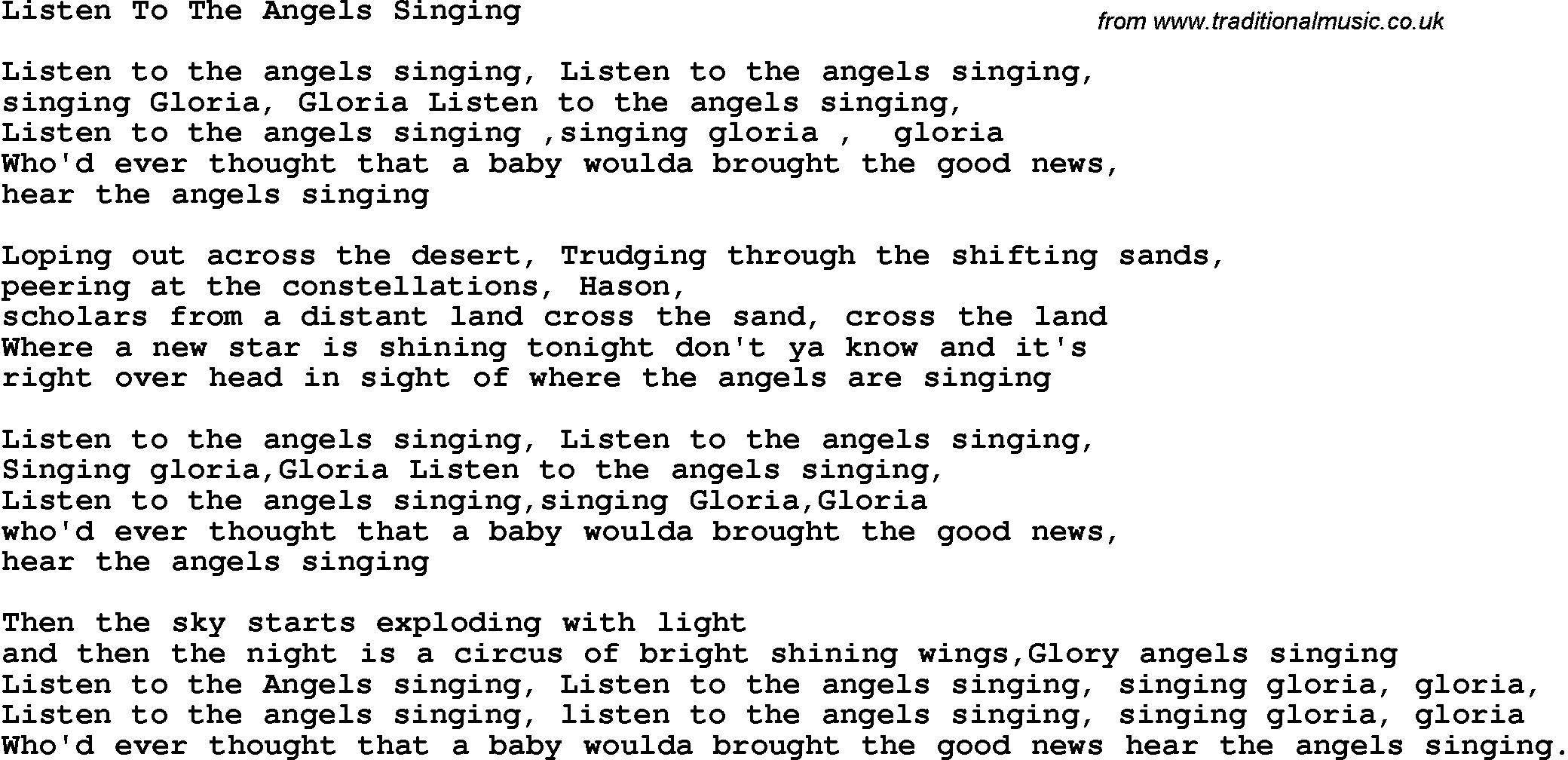Country, Southern and Bluegrass Gospel Song Listen To The Angels Singing lyrics 