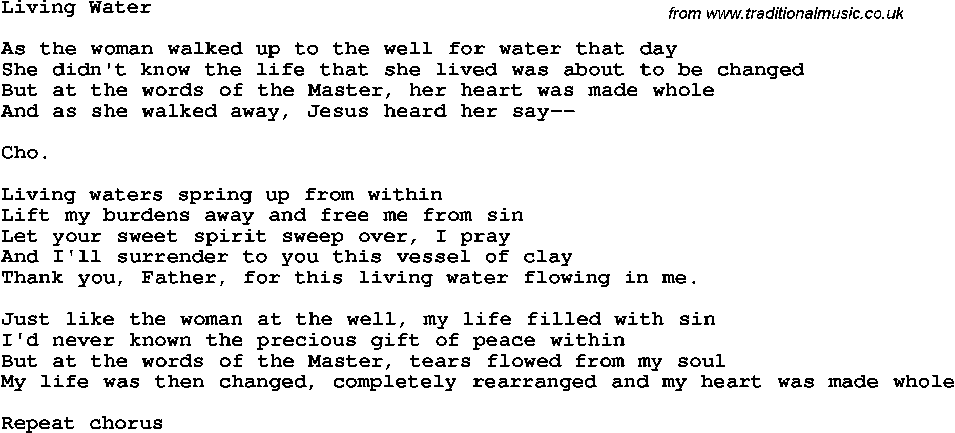 Country, Southern and Bluegrass Gospel Song Living Water lyrics 