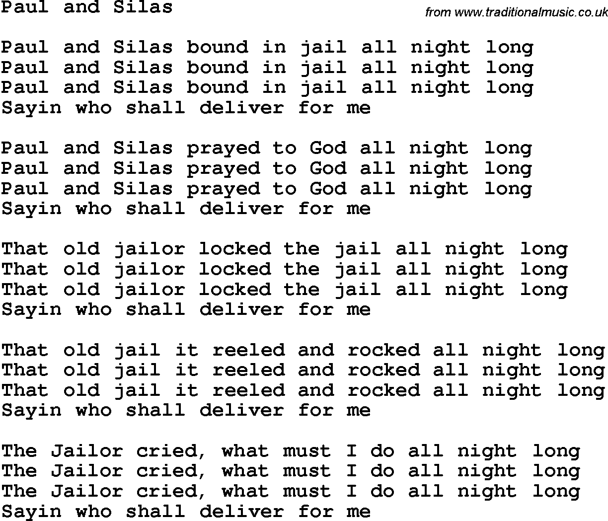 Country, Southern and Bluegrass Gospel Song Paul And Silas lyrics 