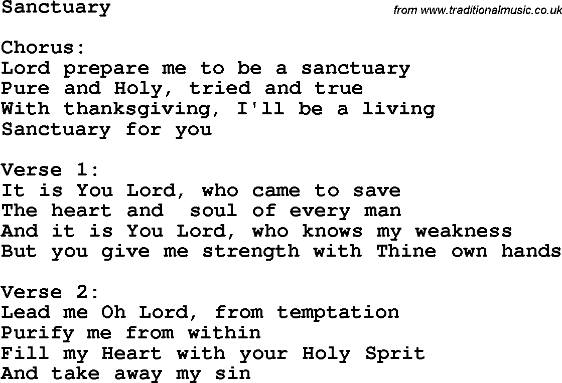 Country, Southern and Bluegrass Gospel Song Sanctuary lyrics 