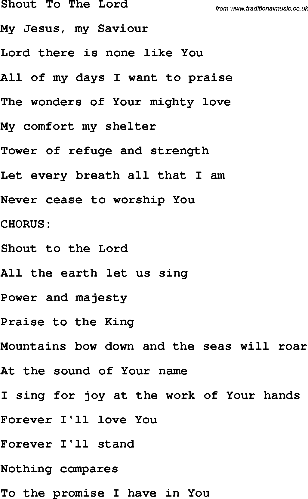 Country, Southern and Bluegrass Gospel Song Shout To The Lord lyrics 