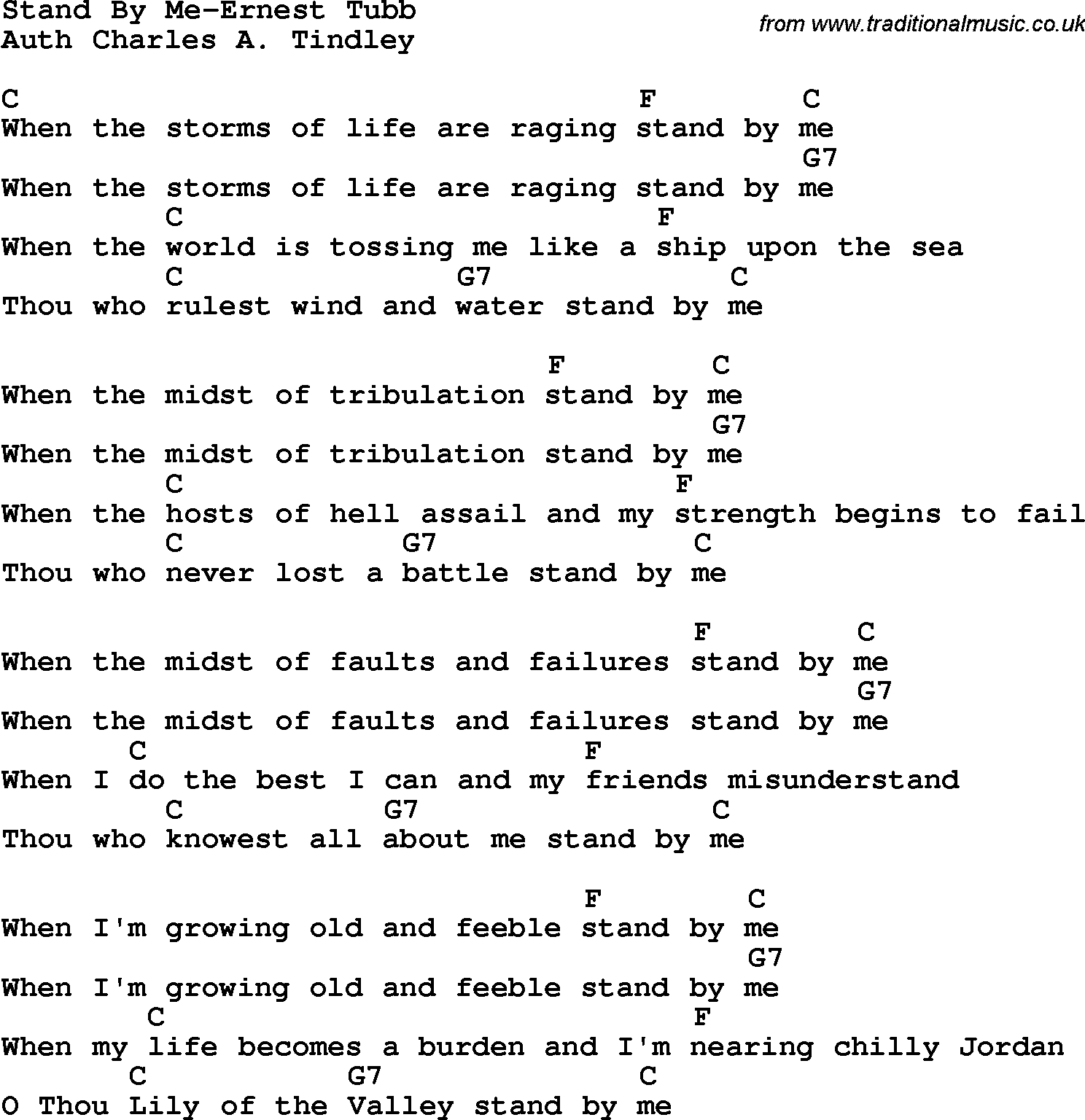 Country, Southern and Bluegrass Gospel Song Stand By Me-Ernest Tubb lyrics and chords