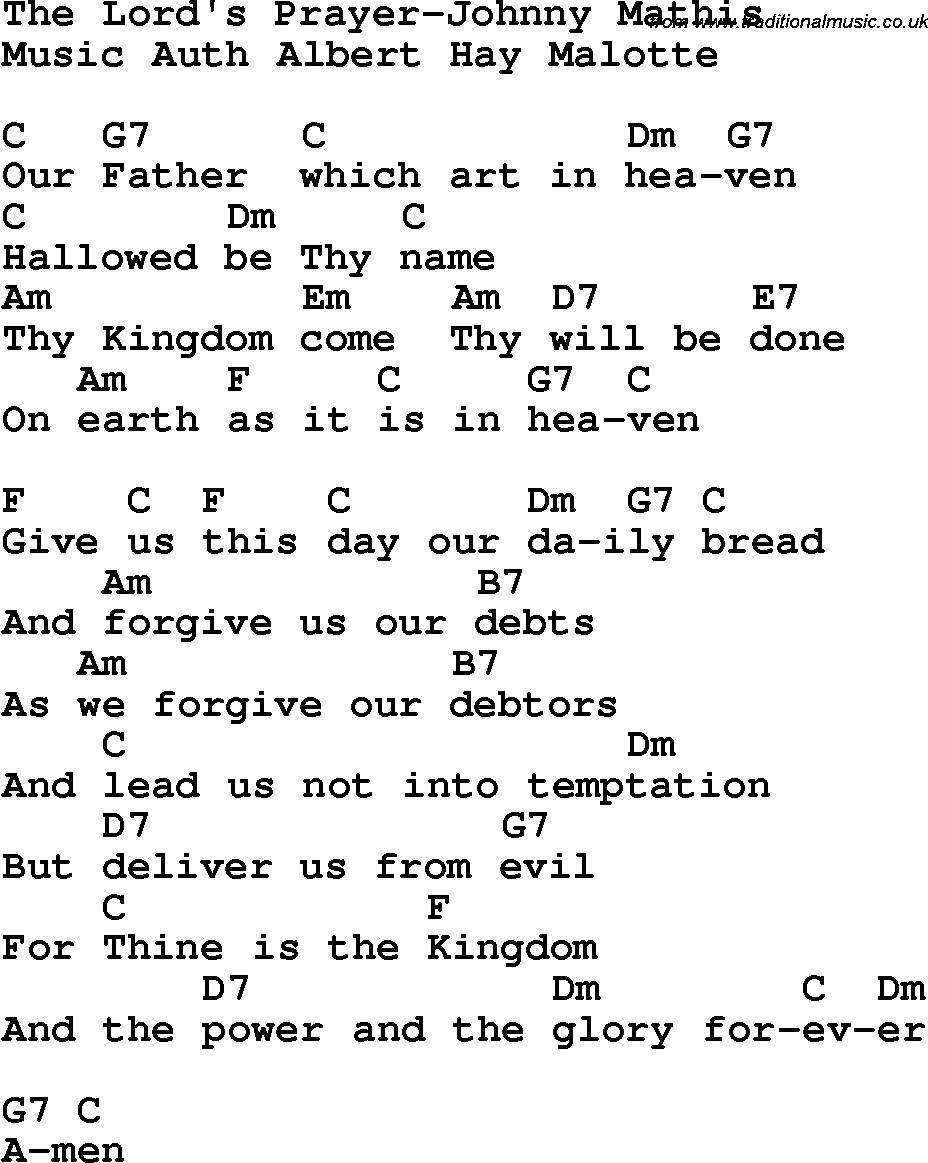 Country, Southern and Bluegrass Gospel Song The Lord's Prayer-Johnny Mathis lyrics and chords