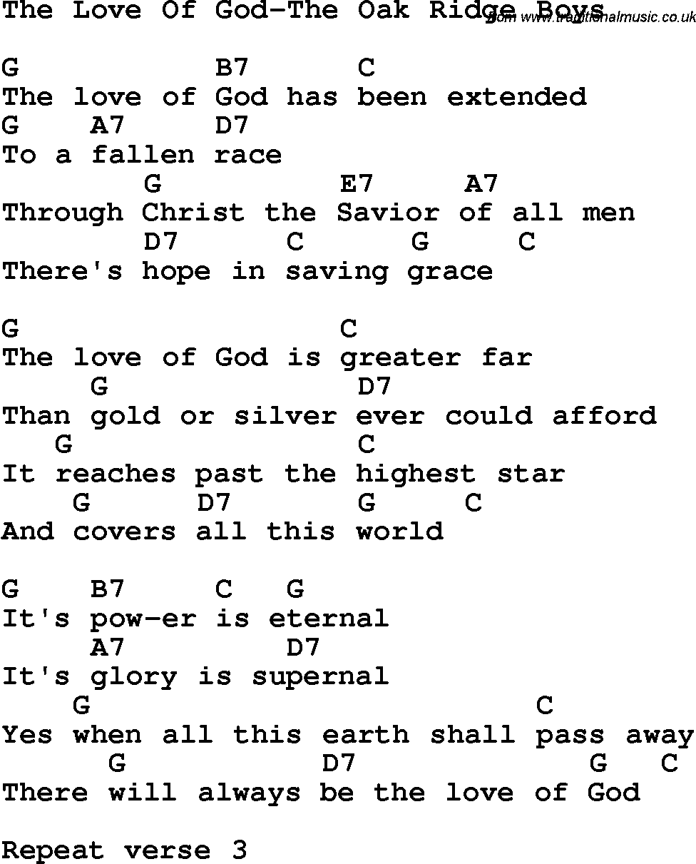 Country, Southern and Bluegrass Gospel Song The Love Of God-The Oak Ridge Boys lyrics and chords