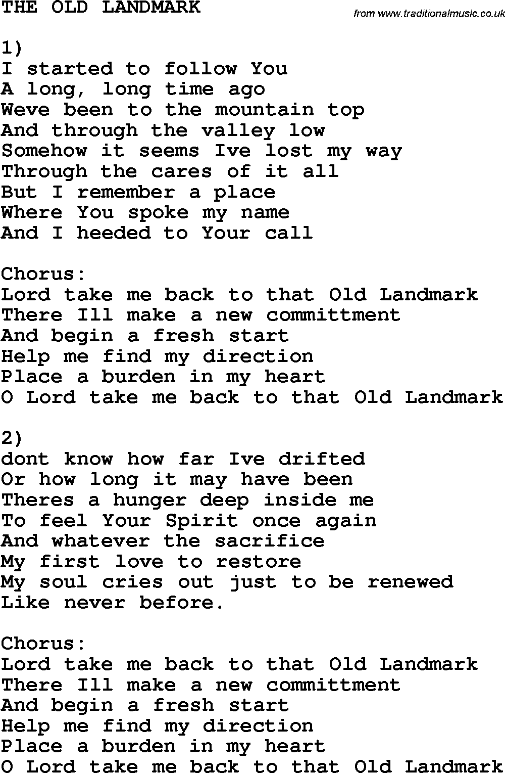 Country, Southern and Bluegrass Gospel Song The Old Landmark lyrics 