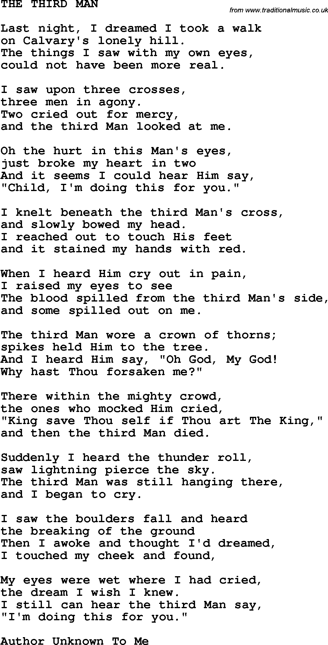 Country, Southern and Bluegrass Gospel Song The Third Man lyrics 