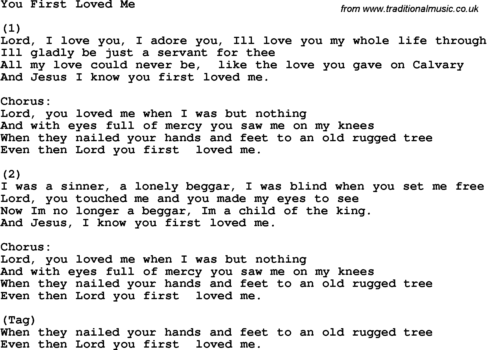 Country, Southern and Bluegrass Gospel Song You First Loved Me lyrics 