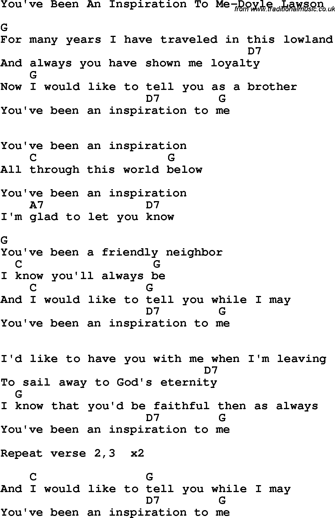 Country, Southern and Bluegrass Gospel Song You've Been An Inspiration To Me-Doyle Lawson lyrics and chords