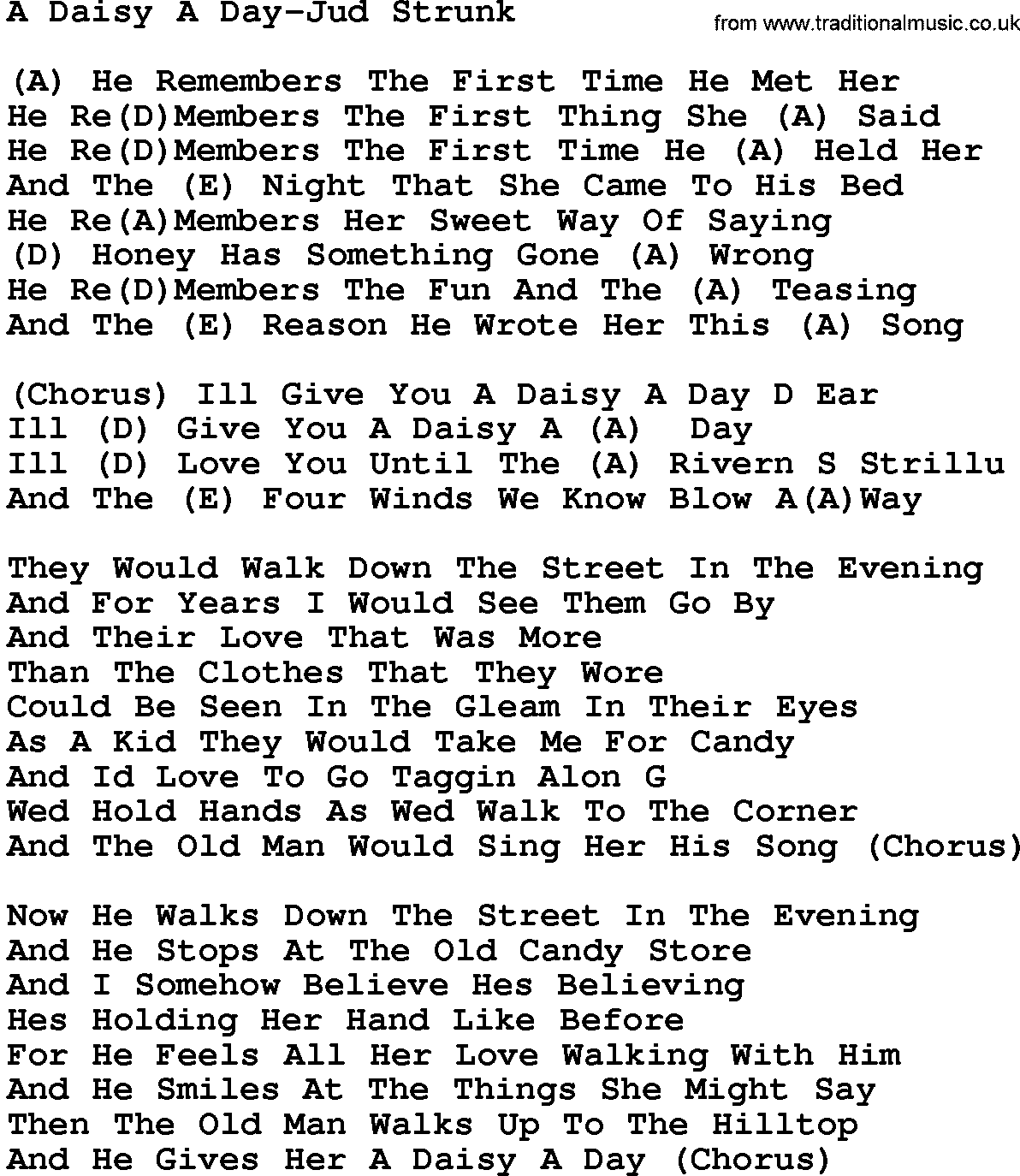 Country music song: A Daisy A Day-Jud Strunk lyrics and chords