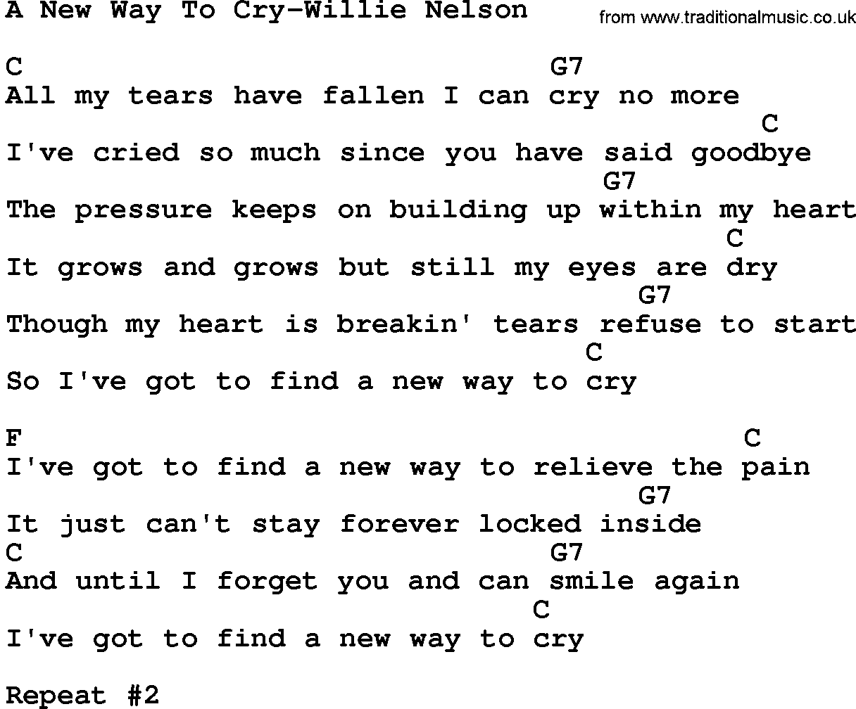 Country music song: A New Way To Cry-Willie Nelson lyrics and chords