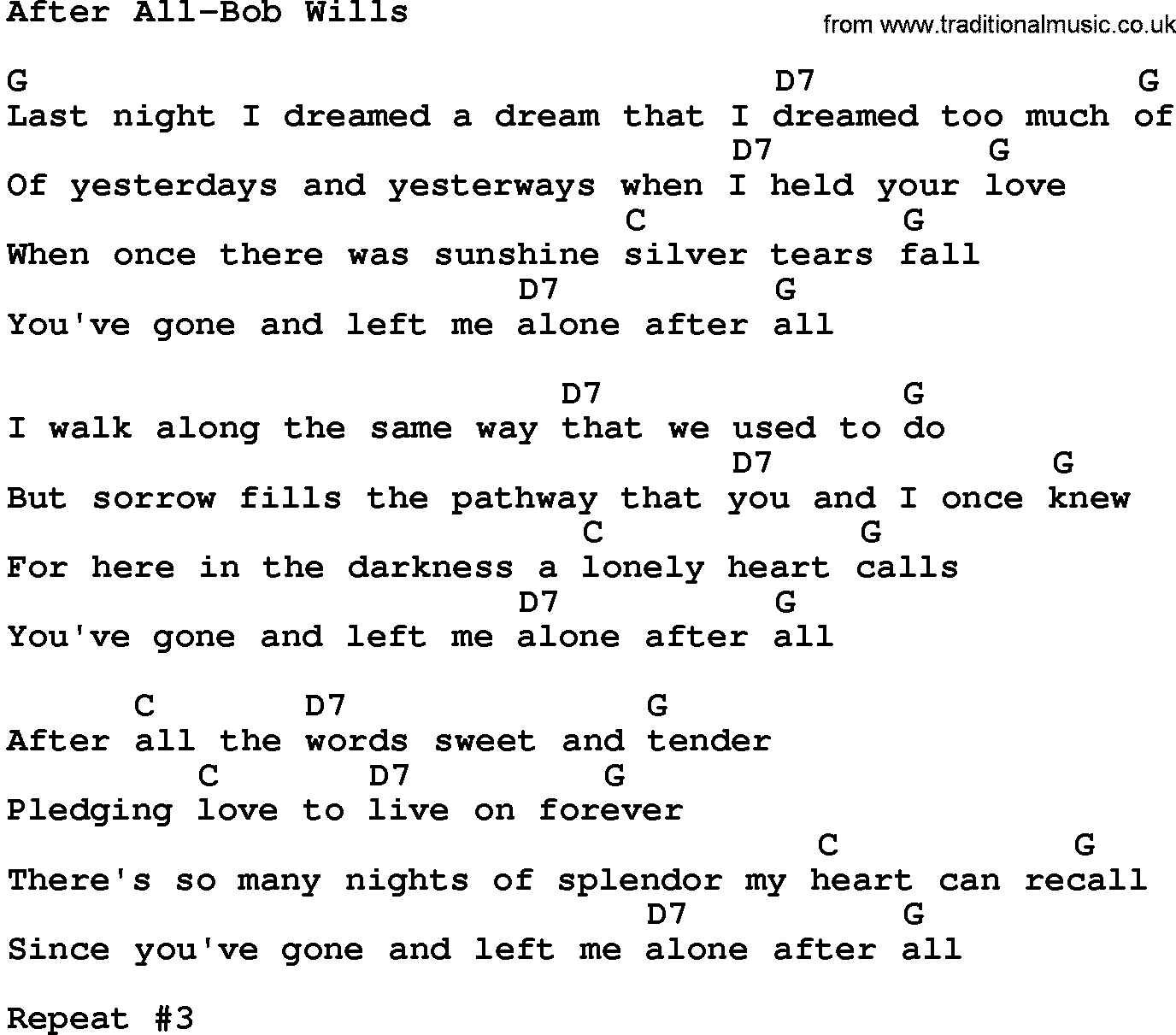 Country music song: After All-Bob Wills lyrics and chords