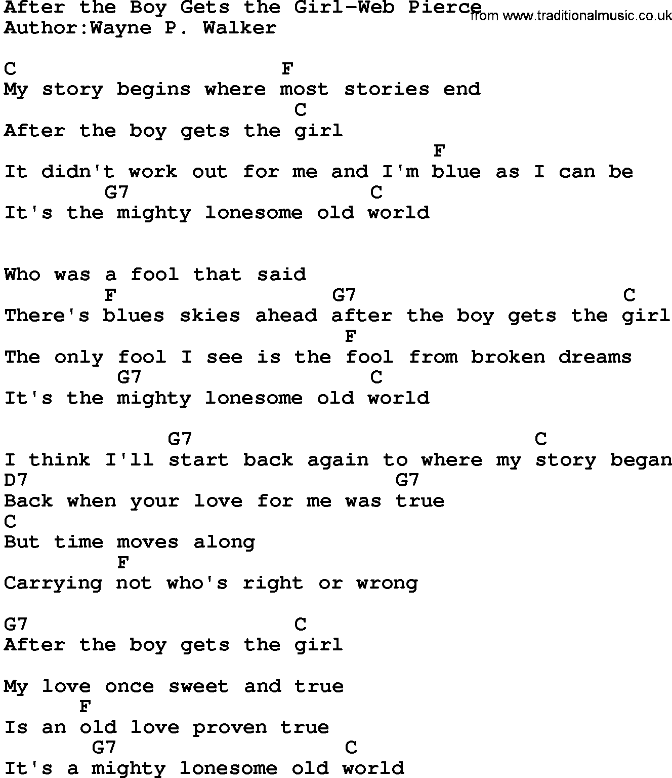 Country music song: After The Boy Gets The Girl-Web Pierce lyrics and chords