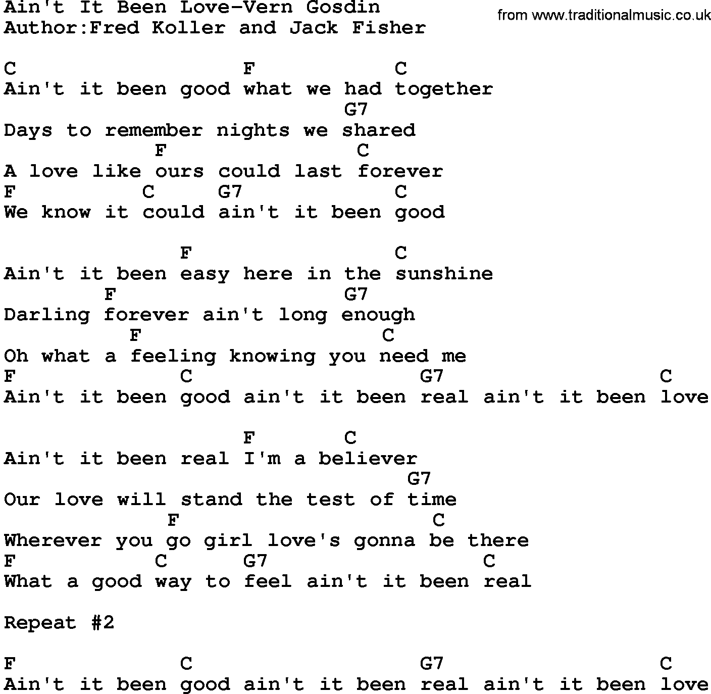 Country music song: Ain't It Been Love-Vern Gosdin lyrics and chords