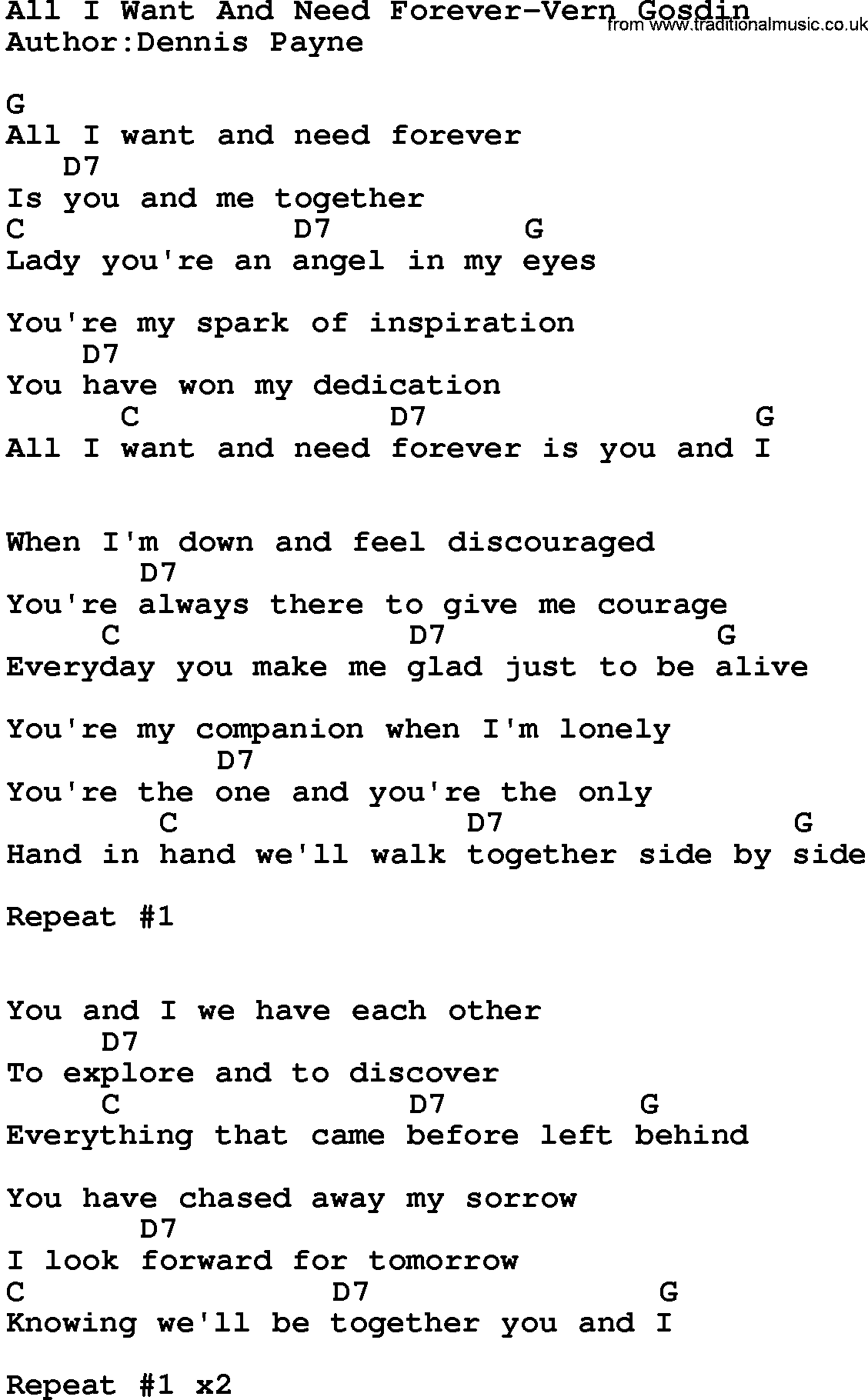 Country music song: All I Want And Need Forever-Vern Gosdin lyrics and chords