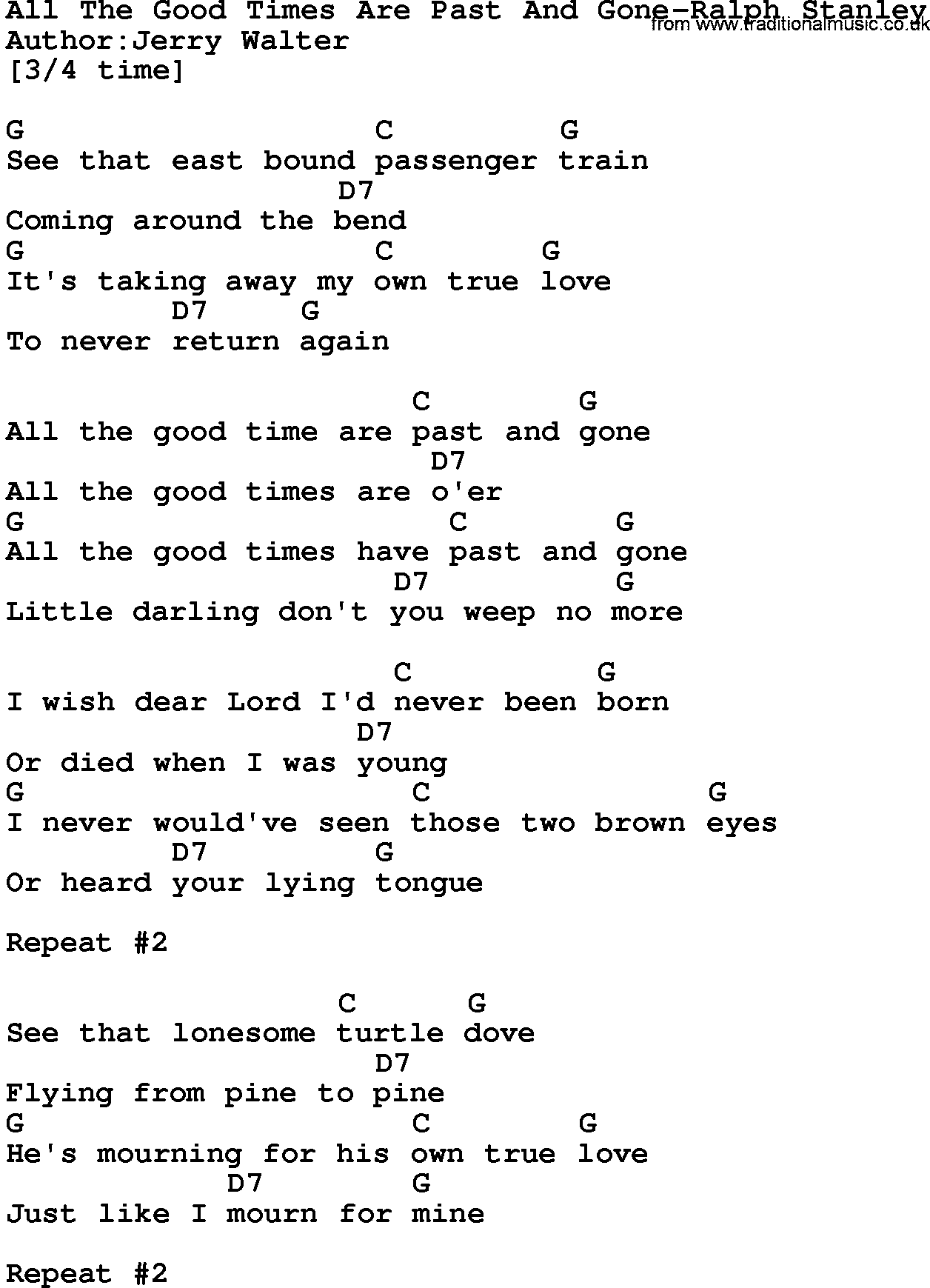 Country music song: All The Good Times Are Past And Gone-Ralph Stanley lyrics and chords