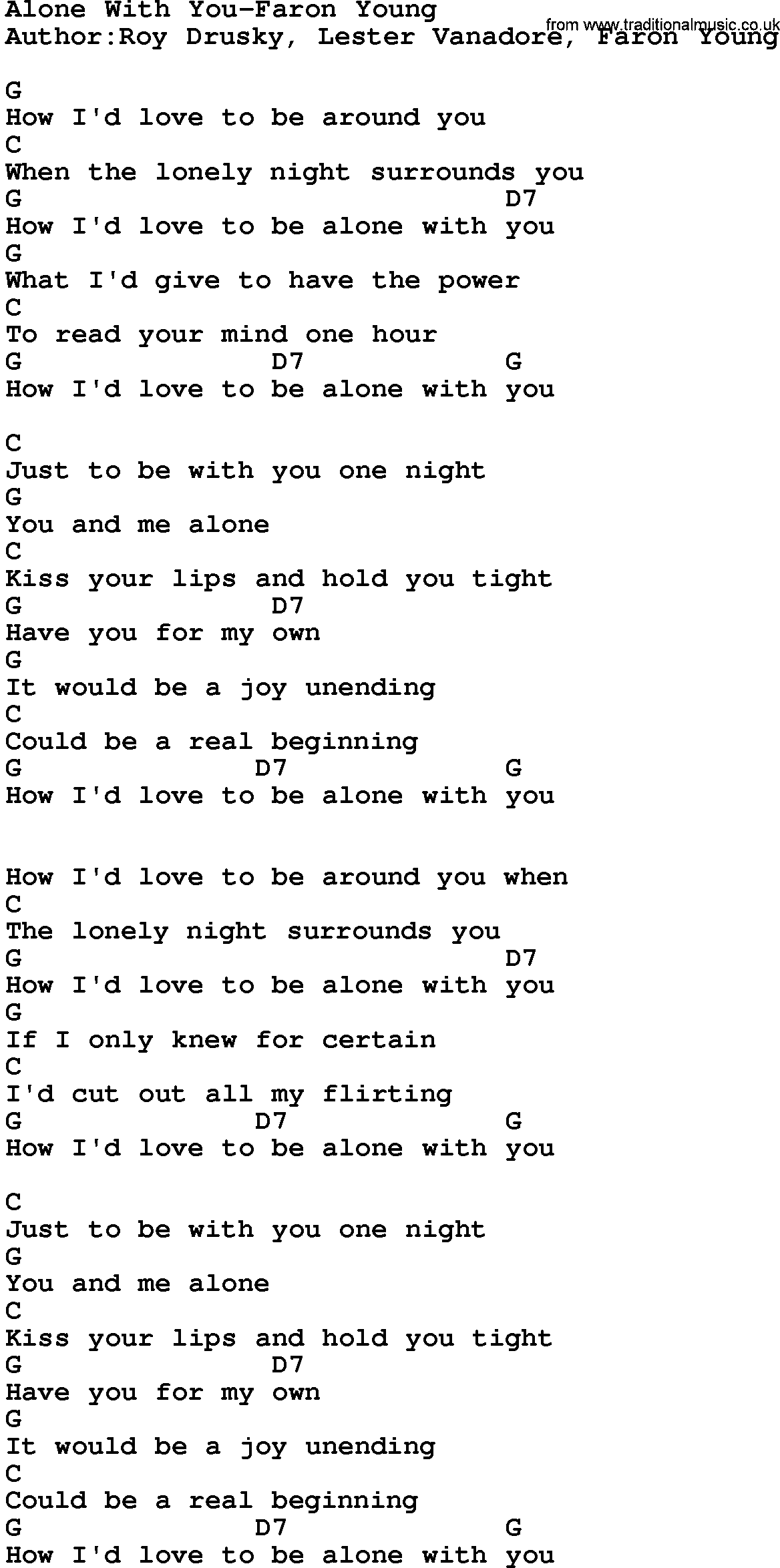 Country music song: Alone With You-Faron Young lyrics and chords