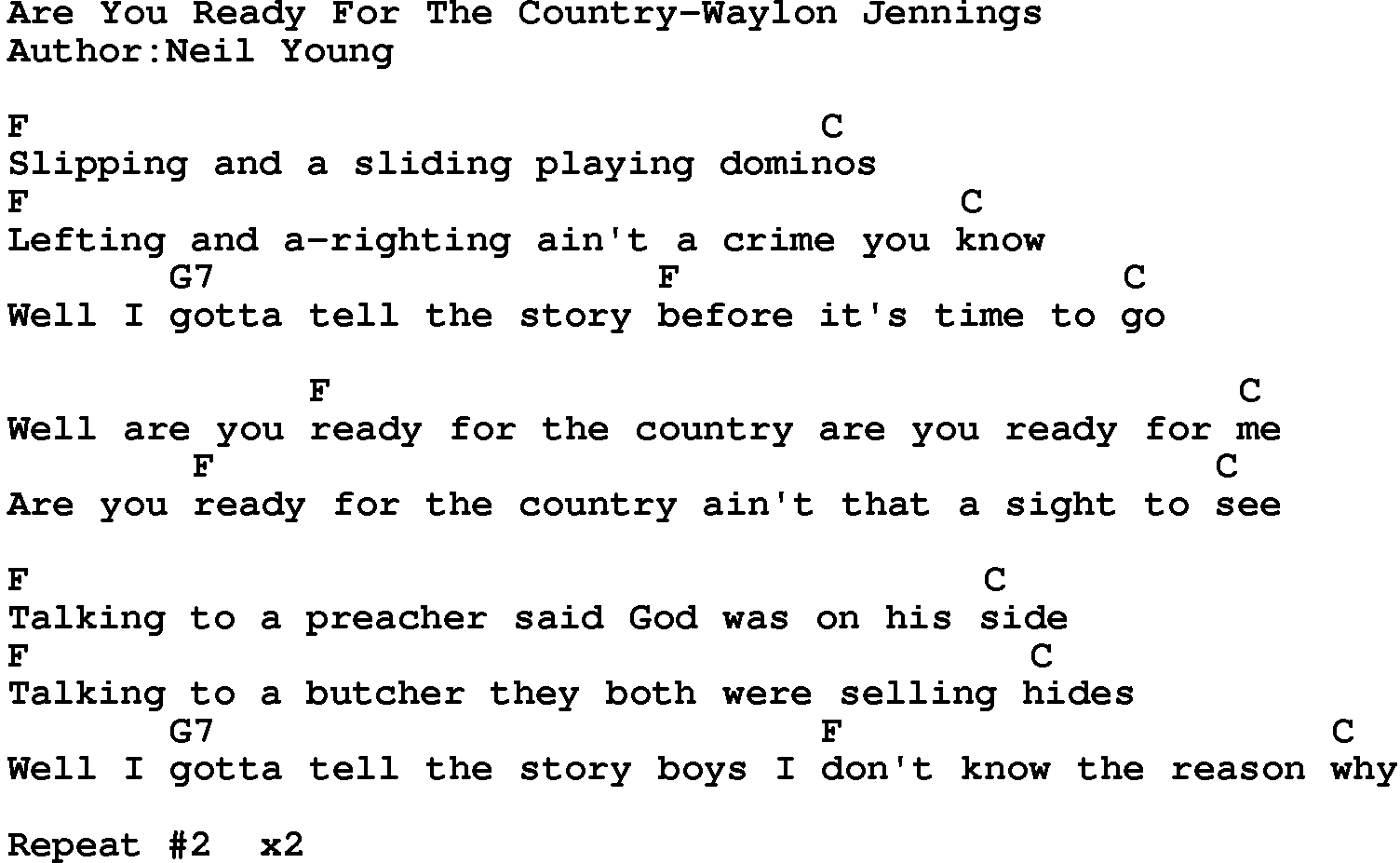 Country music song: Are You Ready For The Country-Waylon Jennings lyrics and chords