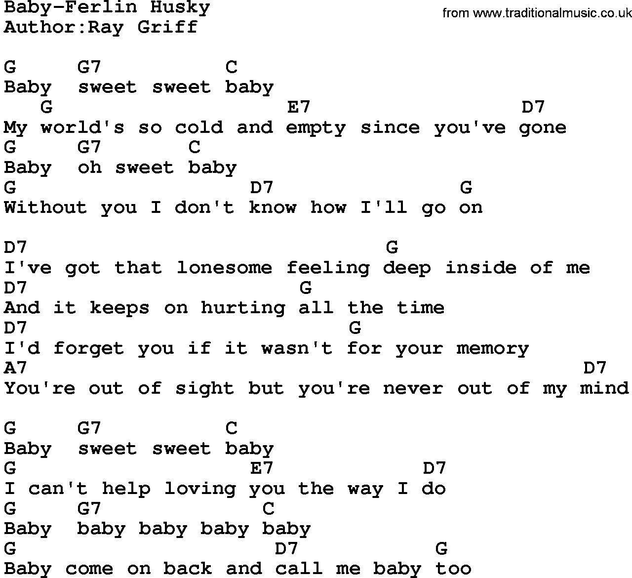 Country music song: Baby-Ferlin Husky lyrics and chords