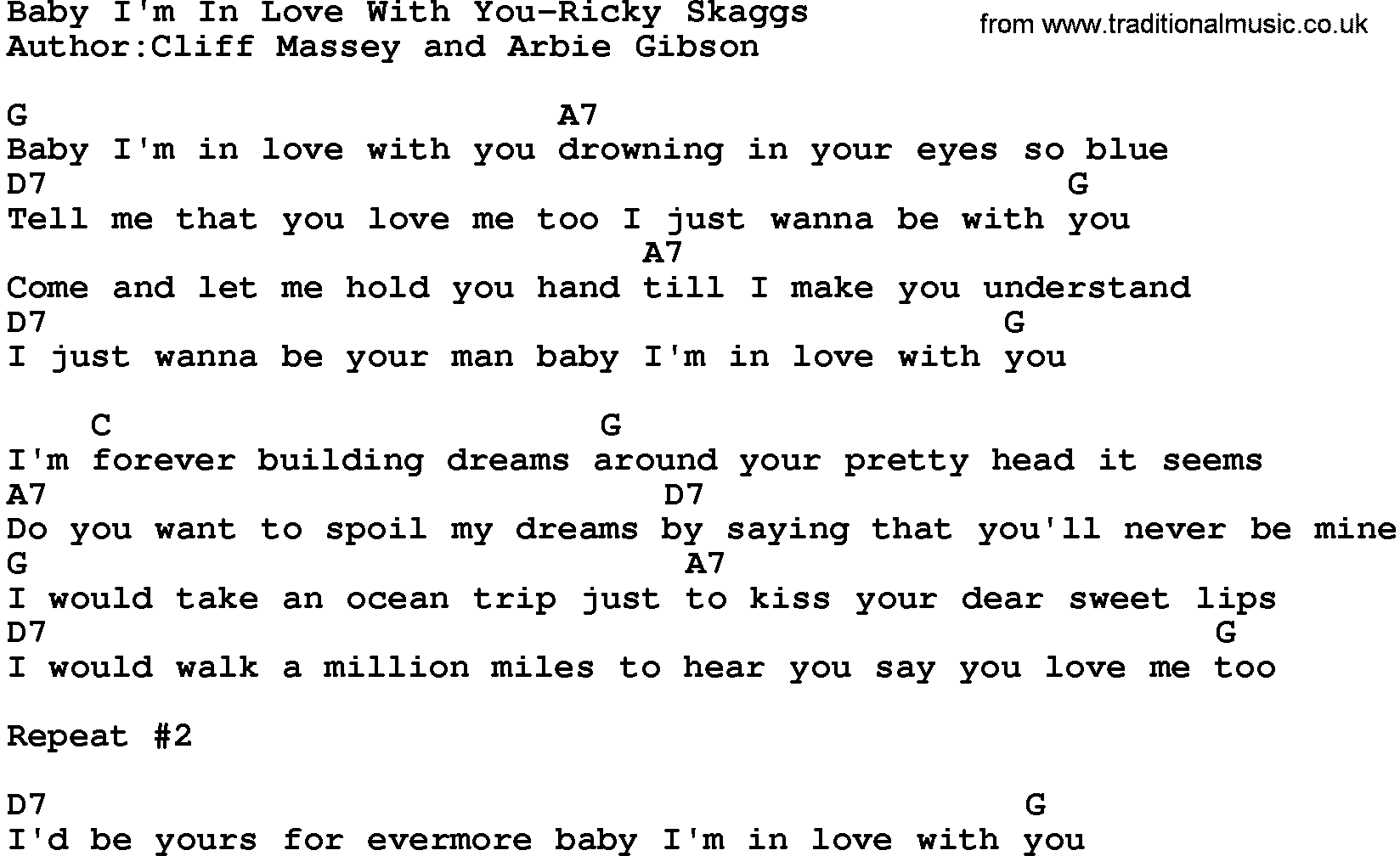 Country music song: Baby I'm In Love With You-Ricky Skaggs lyrics and chords