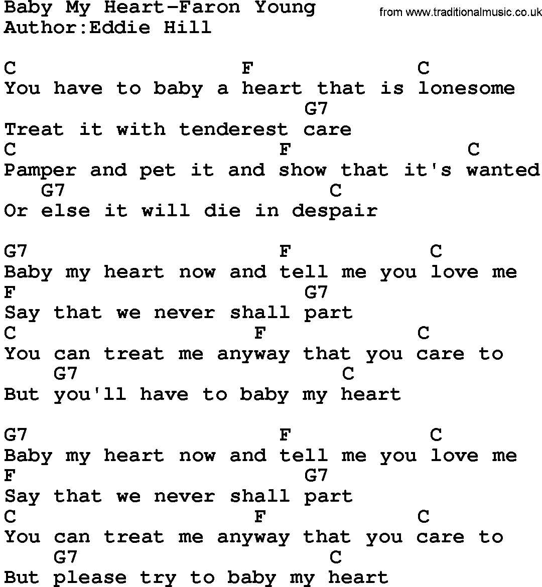 Country music song: Baby My Heart-Faron Young lyrics and chords