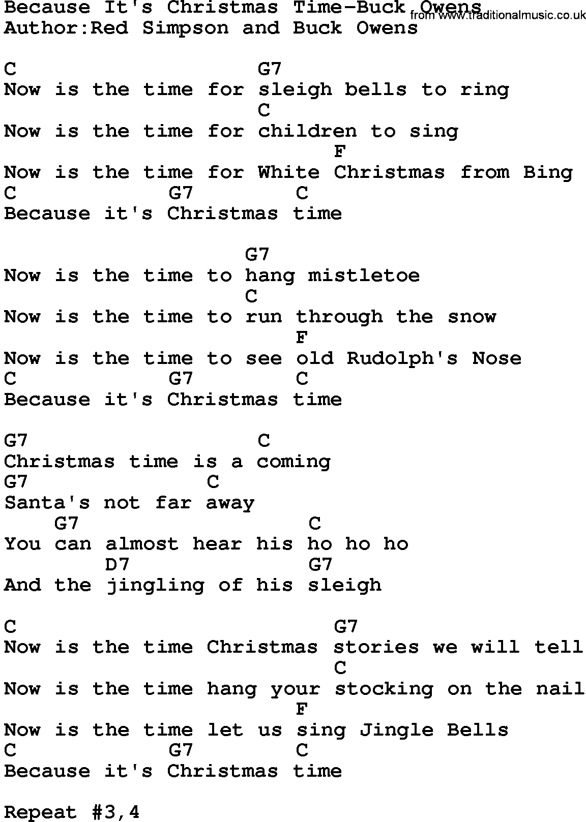 Country music song: Because It's Christmas Time-Buck Owens lyrics and chords