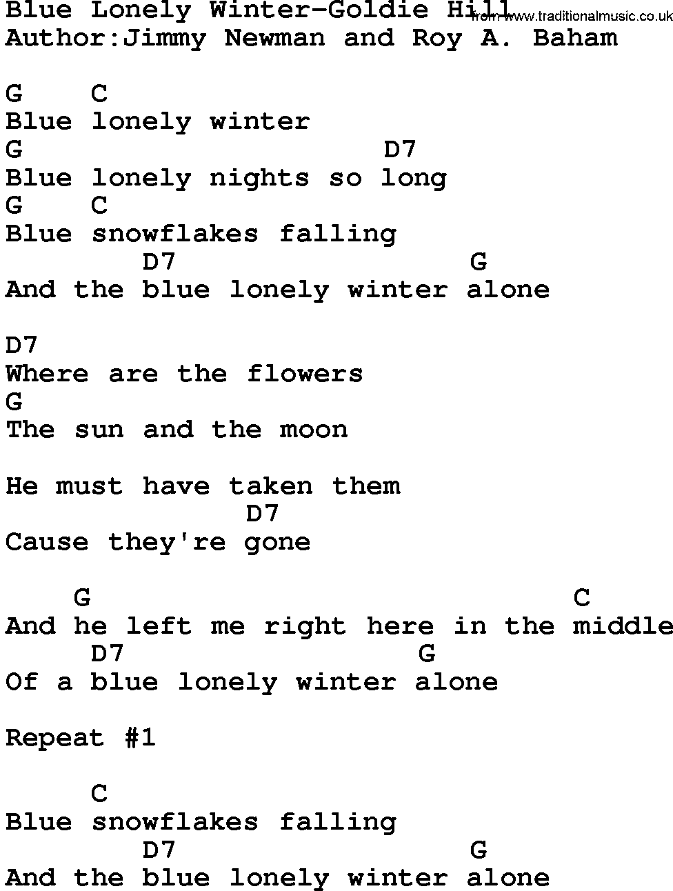 Country music song: Blue Lonely Winter-Goldie Hill lyrics and chords
